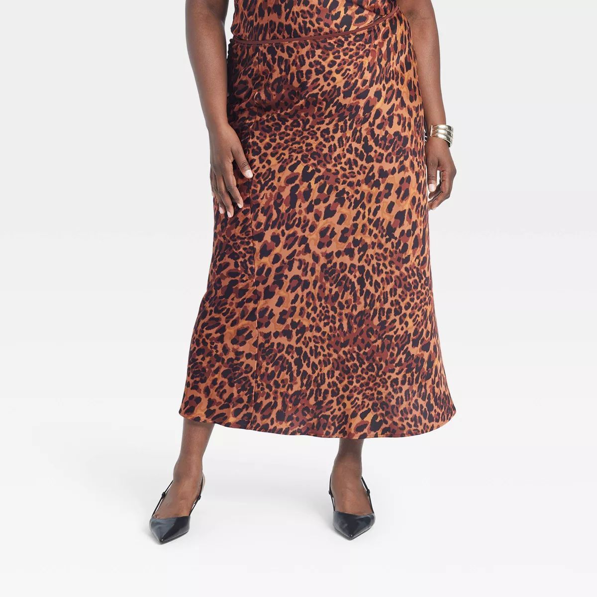 Women's Maxi Slip Skirt - A New Day™ Brown Leopard Print 2X | Target