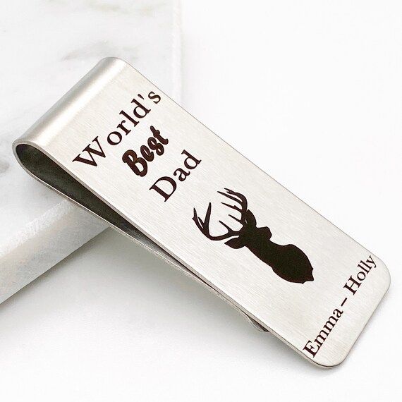 Personalized Deer Head Money Clip, Worlds Best Dad, Birthday Gifts, Engraved with Children's Name... | Etsy (US)