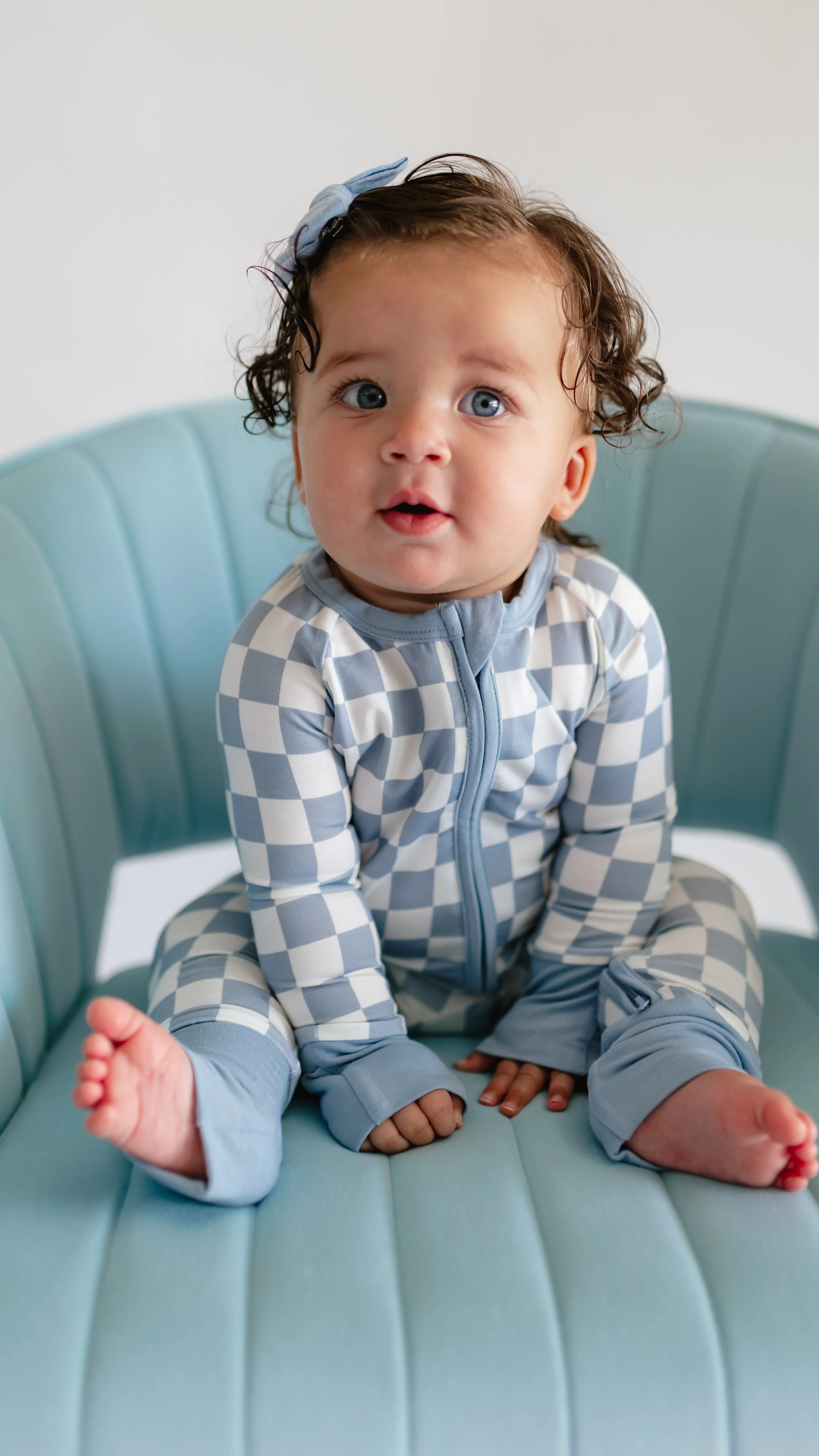 Infant Romper in Cornflower Blue Checkered | Silks Design