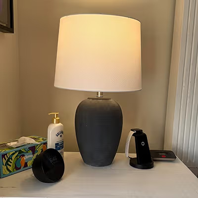 Nourison Home 23" Distressed Cream/Beige Rustic Ceramic Jar Table Lamp for Bedroom, Living Room, ... | Amazon (US)