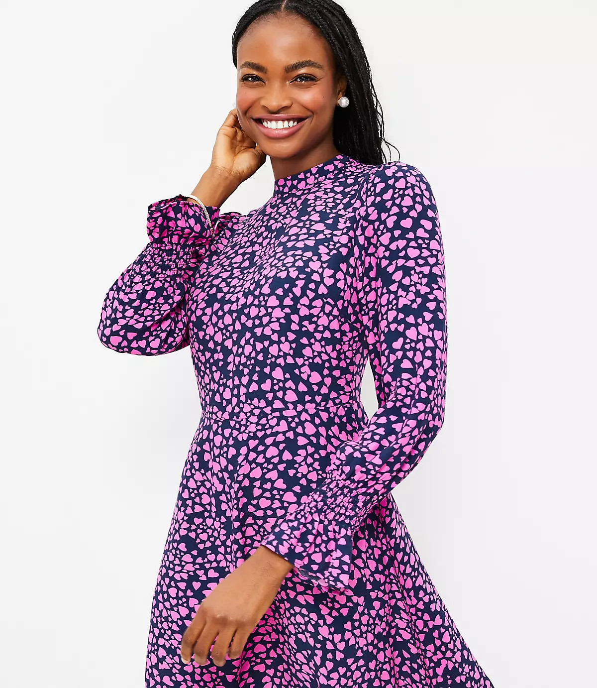 Heart Smocked Ruffle Cuff Flare Dress | LOFT