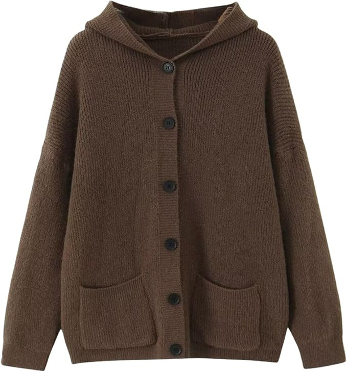 FindThy Women’s Hooded Cardigan Sweater Casual Long Sleeve Button Down Solid Color Oversized Kn... | Amazon (US)