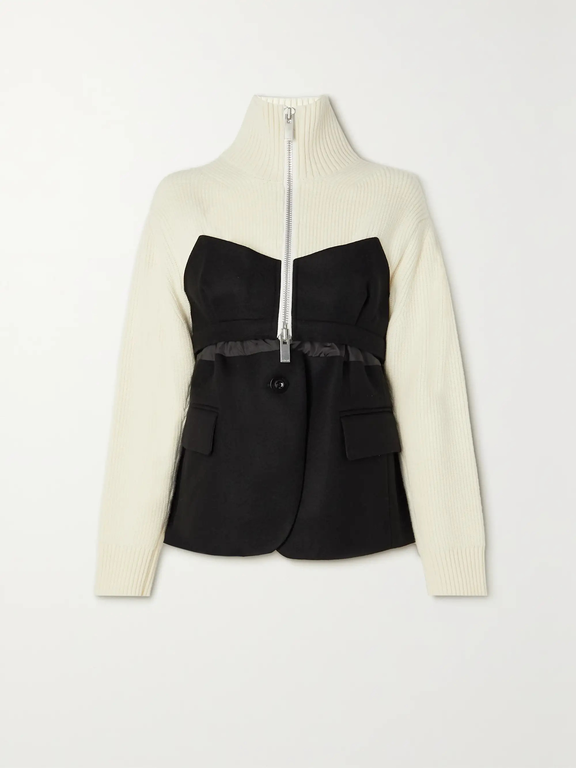 Black Wool and ribbed jersey jacket | SACAI | NET-A-PORTER | NET-A-PORTER (US)