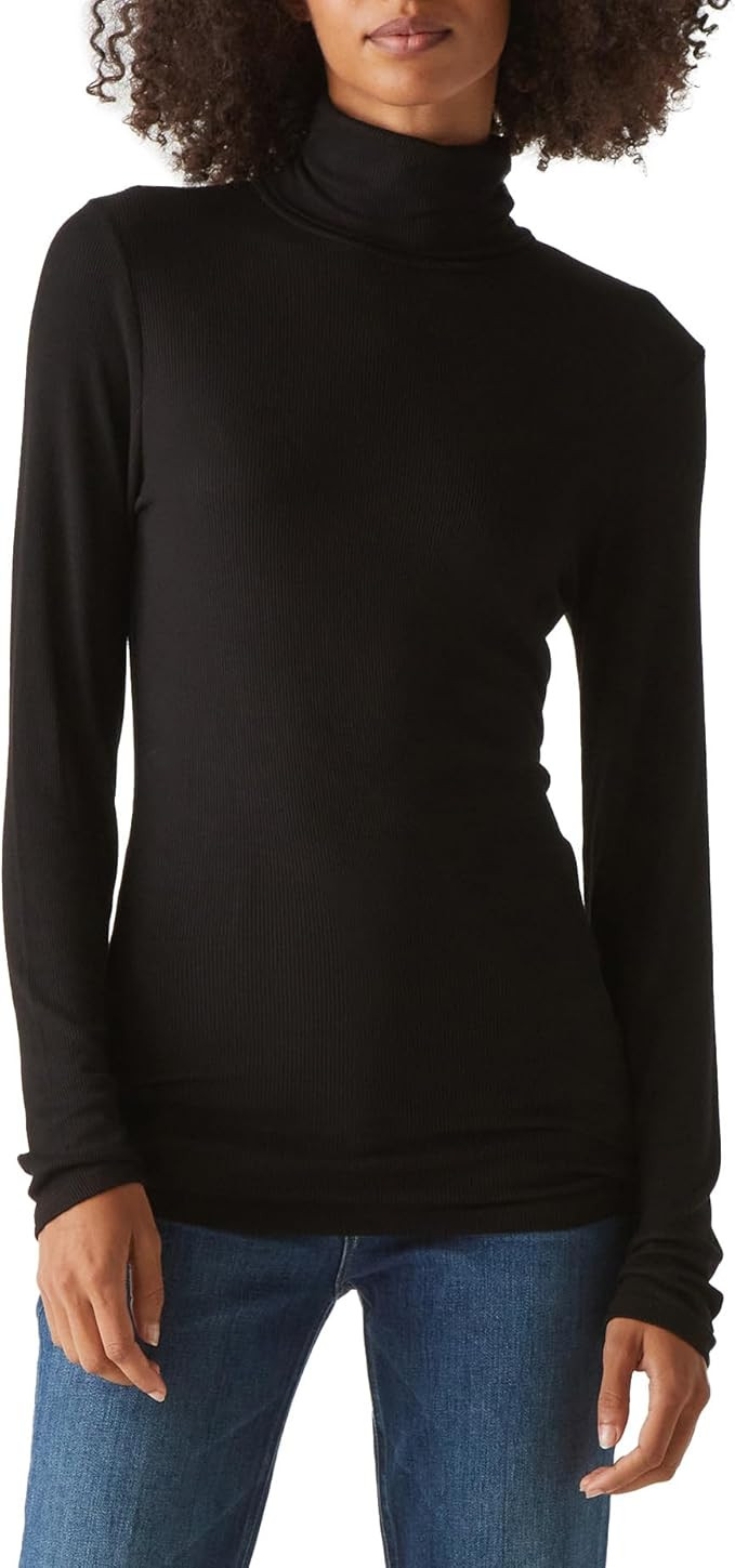 Michael Stars Womens Gail Ribbed Turtleneck Fashion Tops US One Size, Black | Amazon (US)