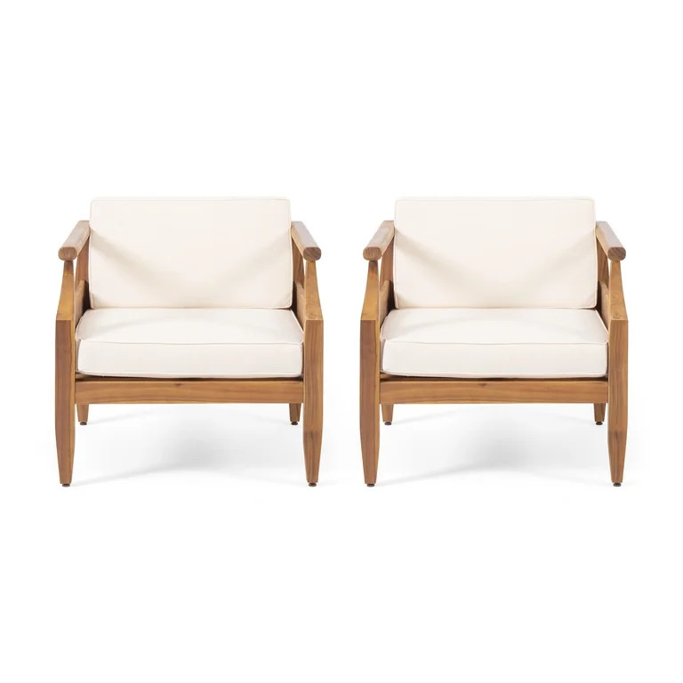 Noble House Sloane Outdoor Mid-Century Modern Acacia Wood Club Chair With Cushion, Set of 2, Teak... | Walmart (US)