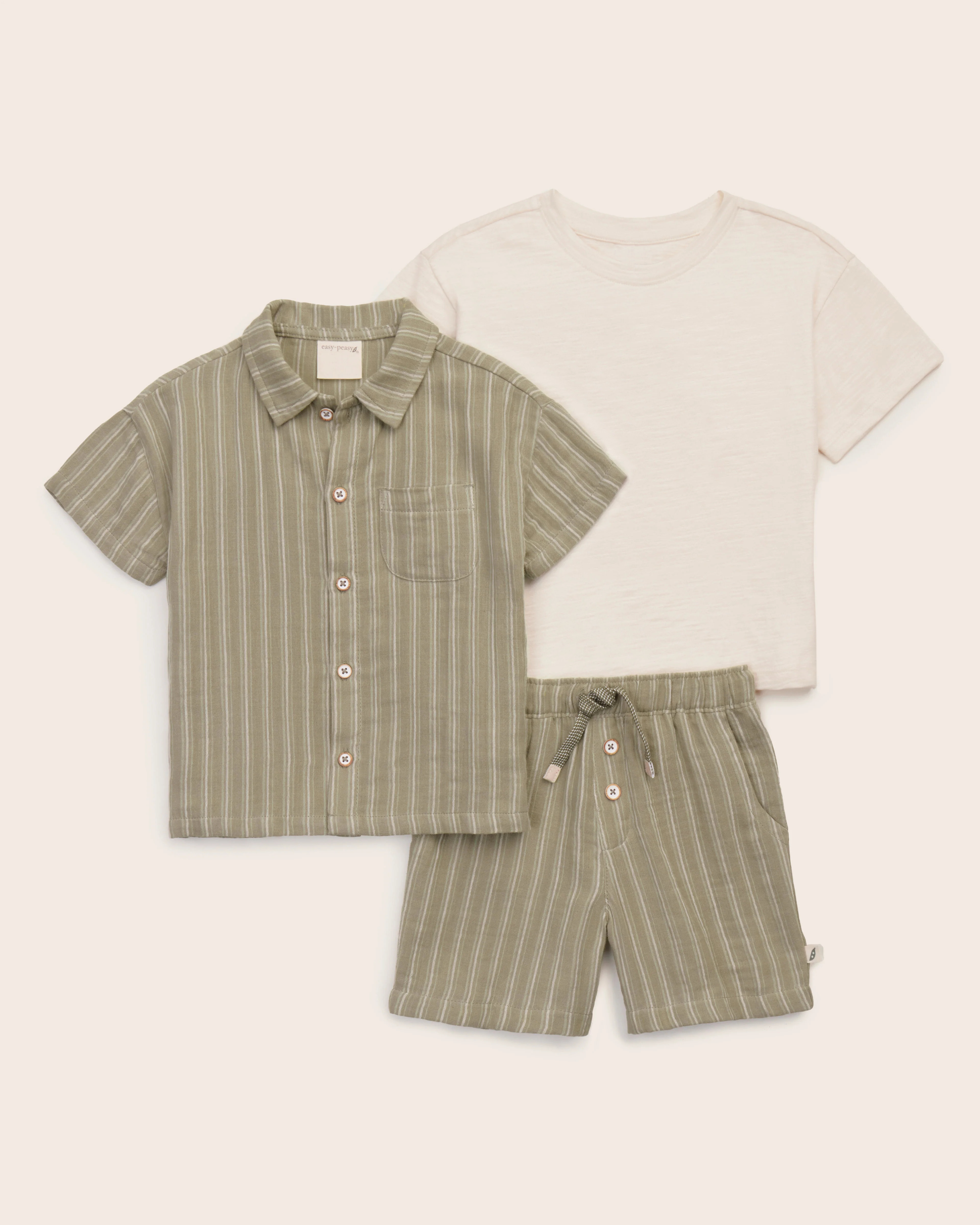 3-Piece Organic Cotton Button Down Shirt and Short Set | easy-peasy