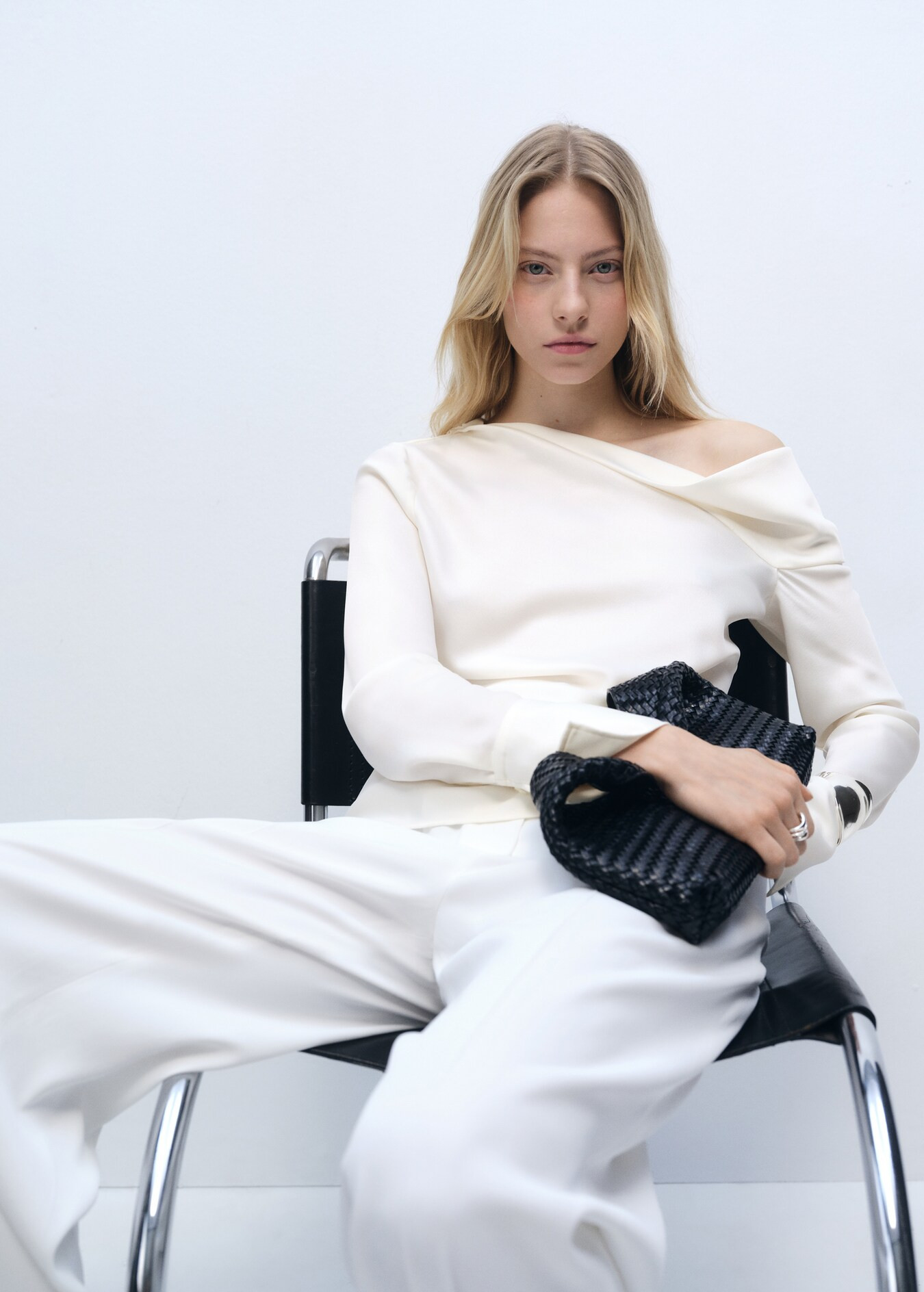 Satin blouse with draped neck - Women | MANGO United Kingdom | Mango Canada