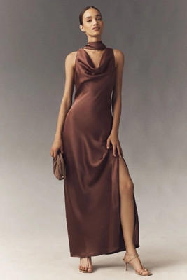 BHLDN Satin Cowled Scarf-Neck Maxi Dress | Anthropologie (US)