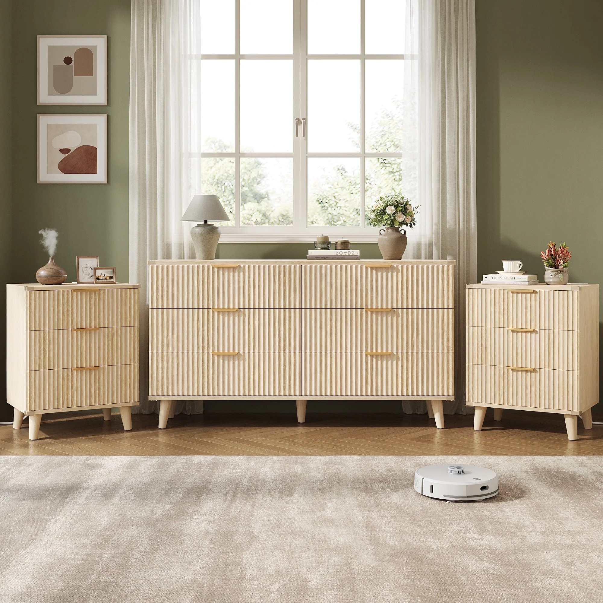 GIKPAL Bedroom Dresser and Nightstand 3 Piece Set - Includes Boho Double 6 Drawer Storage Dresser... | Walmart (US)