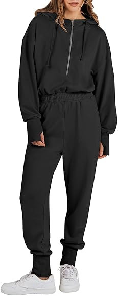 ANRABESS Womens Jumpsuits Long Sleeve Zip Up Hooded Onesie Athletic Sweatsuit Jumpsuit Lounge Lon... | Amazon (US)