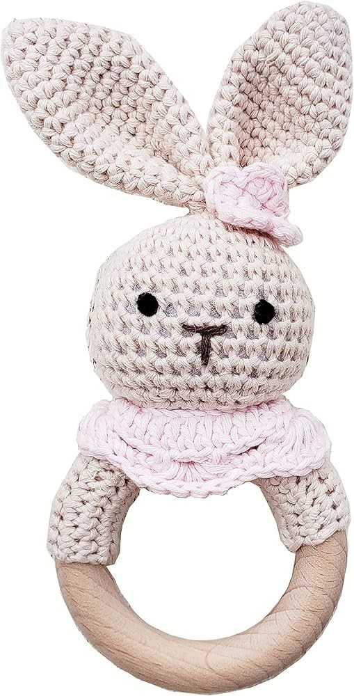 Natural Crochet Teether Toy Rattle for Baby Forest Friends Handmade Amigurumi Crochet Bunny Deer ... | Amazon (US)