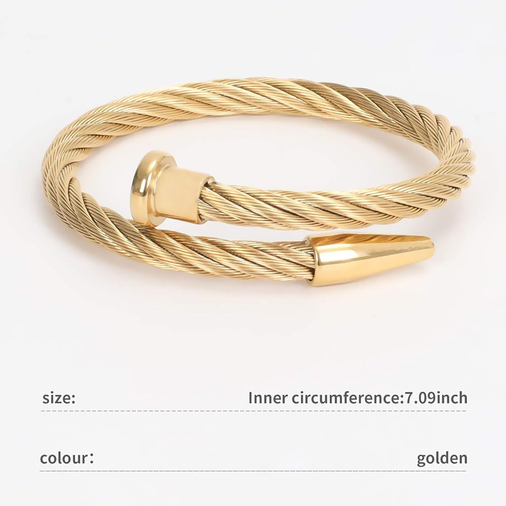 JSPeony Chiang Adjustable Twisted Cable Wire Bracelet Designers Inspired Open Cuff Stainless Steel B | Amazon (US)