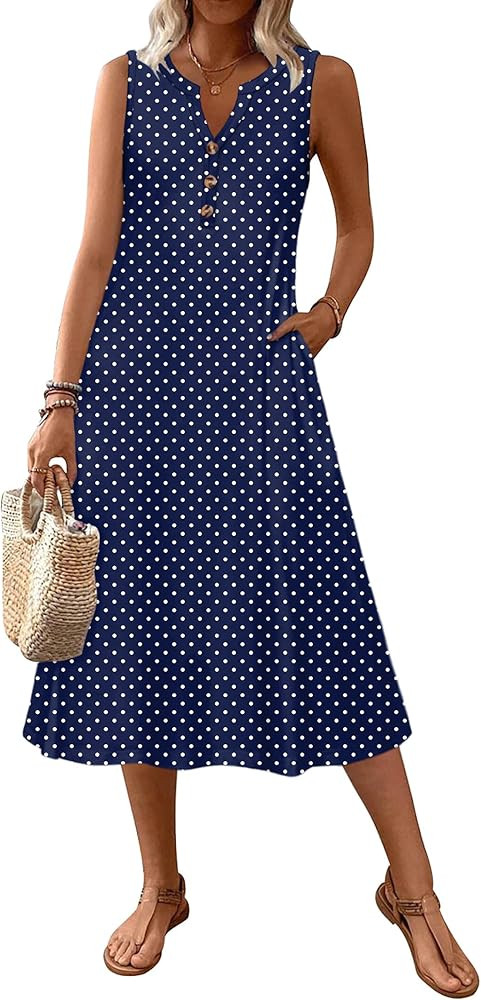 Zeagoo Summer Dress for Women 2026 Sleeveless Tank Midi Dress Vacation Beach Sundress Aline Boho ... | Amazon (US)