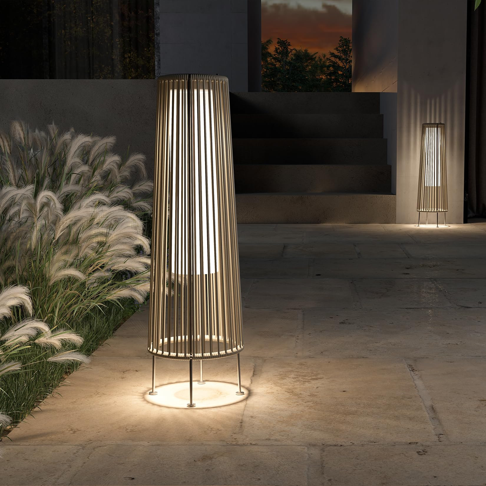 Grand patio 2-Pack Outdoor Floor Solar Light, Wicker Solar Patio Lamp Waterproof Outside Deck Lamp for Porch, Yard, Garden, Lawn Decorations - Light Brown, Gordes 2 PCS | Amazon (US)