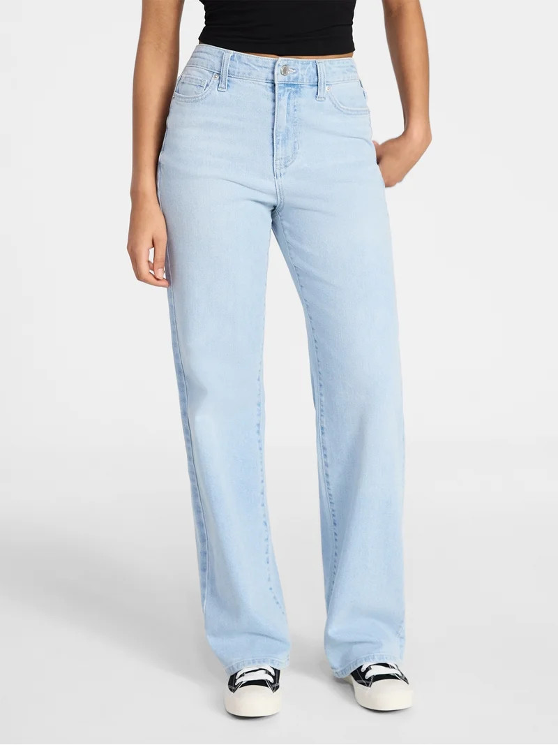 No Boundaries High Rise Baggy Wide Leg Jeans, 34" Inseam, Women's and Women's Plus Sizes XXS-4X | Walmart (US)