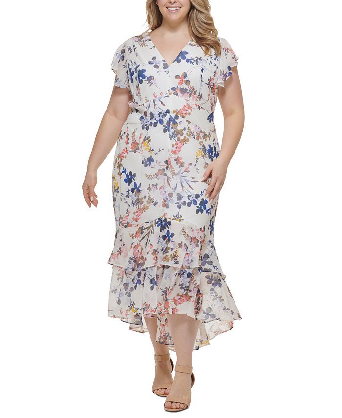 Tommy Hilfiger Plus Size Floral-Print Midi Dress & Reviews - Dresses - Plus Sizes - Macy's | Macys (US)