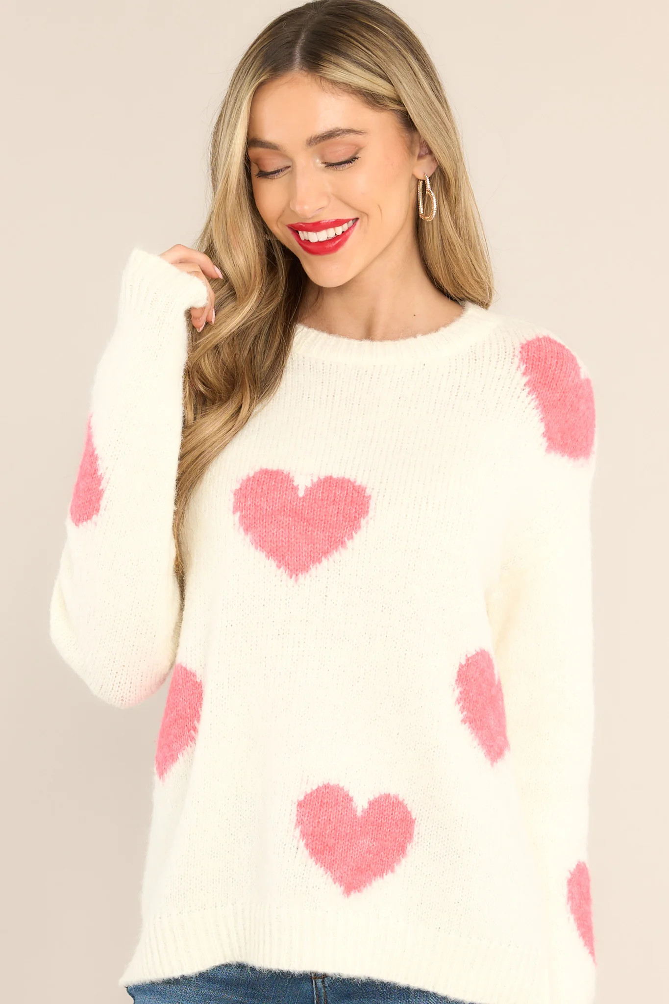 Simply That Ivory & Pink Heart Sweater | Red Dress 