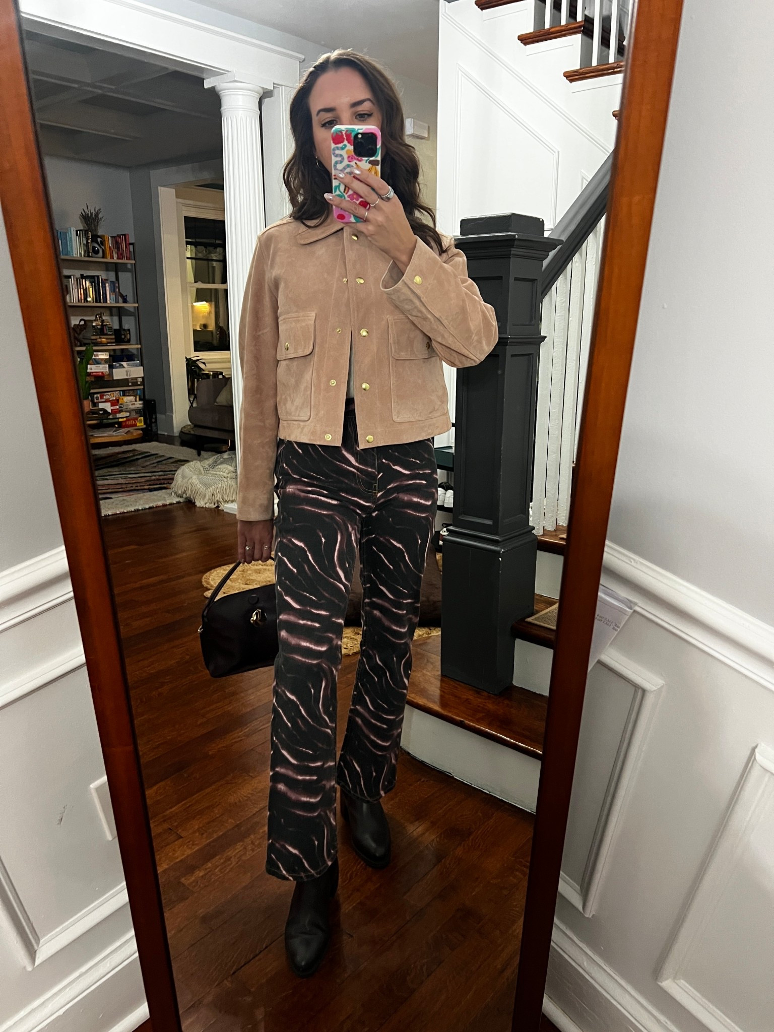 Flattered. Burgundy purse. Ganni. Rent the runway. Ganni jeans. Brown boots. Pink suede. Suede. Suede jacket. Madewell jacket. Pink suede jacket. 

#LTKItBag #LTKSeasonal #LTKSaleAlert