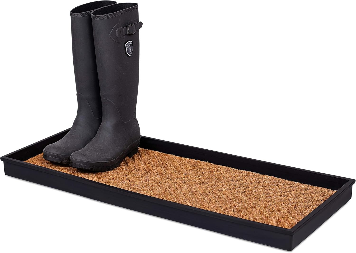 BIRDROCK HOME Rubber Boot Tray with Coir Insert - 34 inch Decorative Boot Tray for Entryway – S... | Amazon (US)