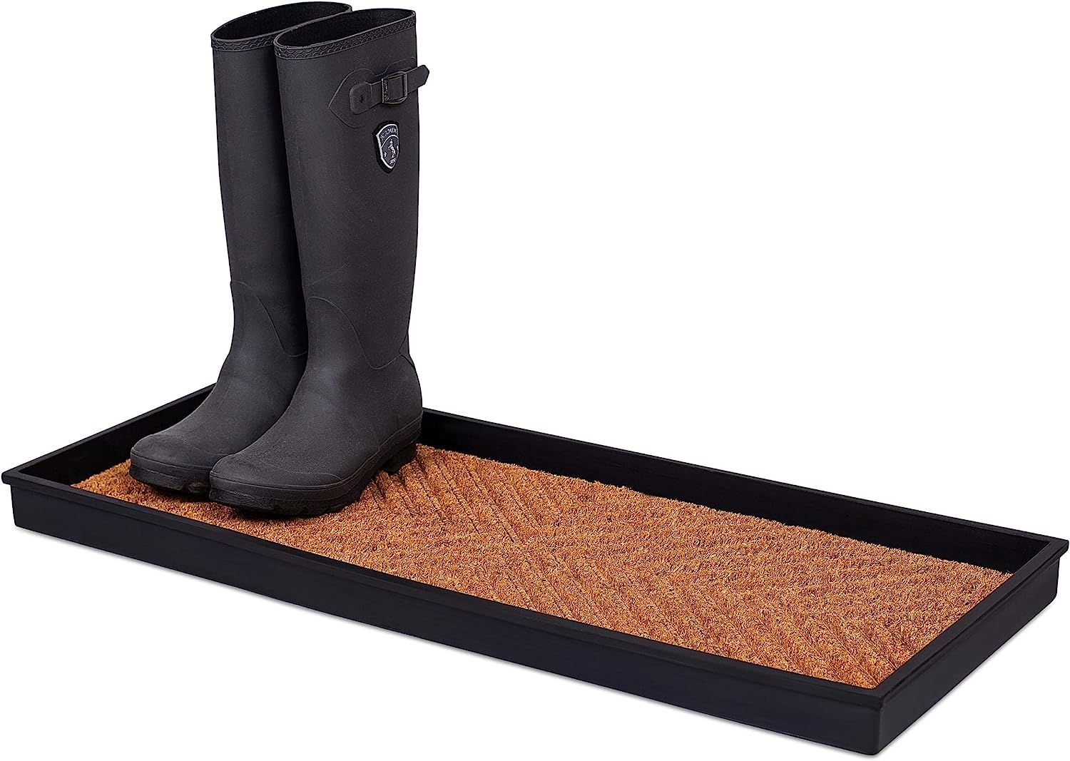 BIRDROCK HOME Rubber Boot Tray with Coir Insert - 34 inch Decorative Boot Tray for Entryway – S... | Amazon (US)