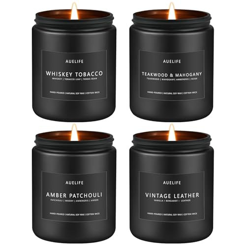 Scented Candles Set | Gifts for Men - 4Pack Masculine Candle, Soy Candles for Home Scented, Aromatherapy Gift for Dad Fathers Day, Home Fragrance of Whiskey Tobacco/Mahogany/Amber Patchouli/Leather | Amazon (US)