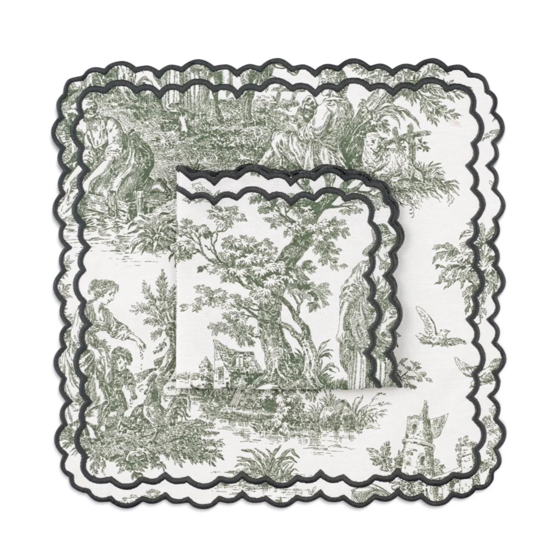 Elise Placemat and Napkin Set in Toile de Jouy Forest Green | Over The Moon