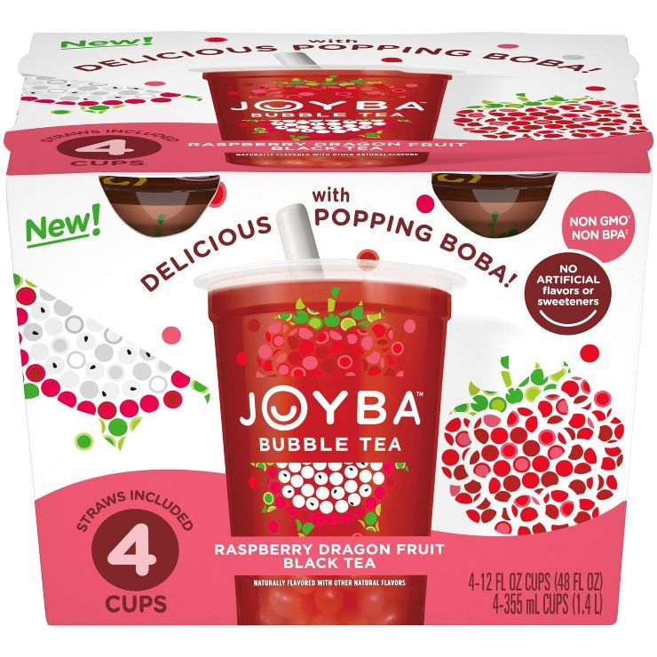 JOYBA Raspberry Dragon Fruit Black Bubble Tea - 4pk/12 fl oz Cups | Target