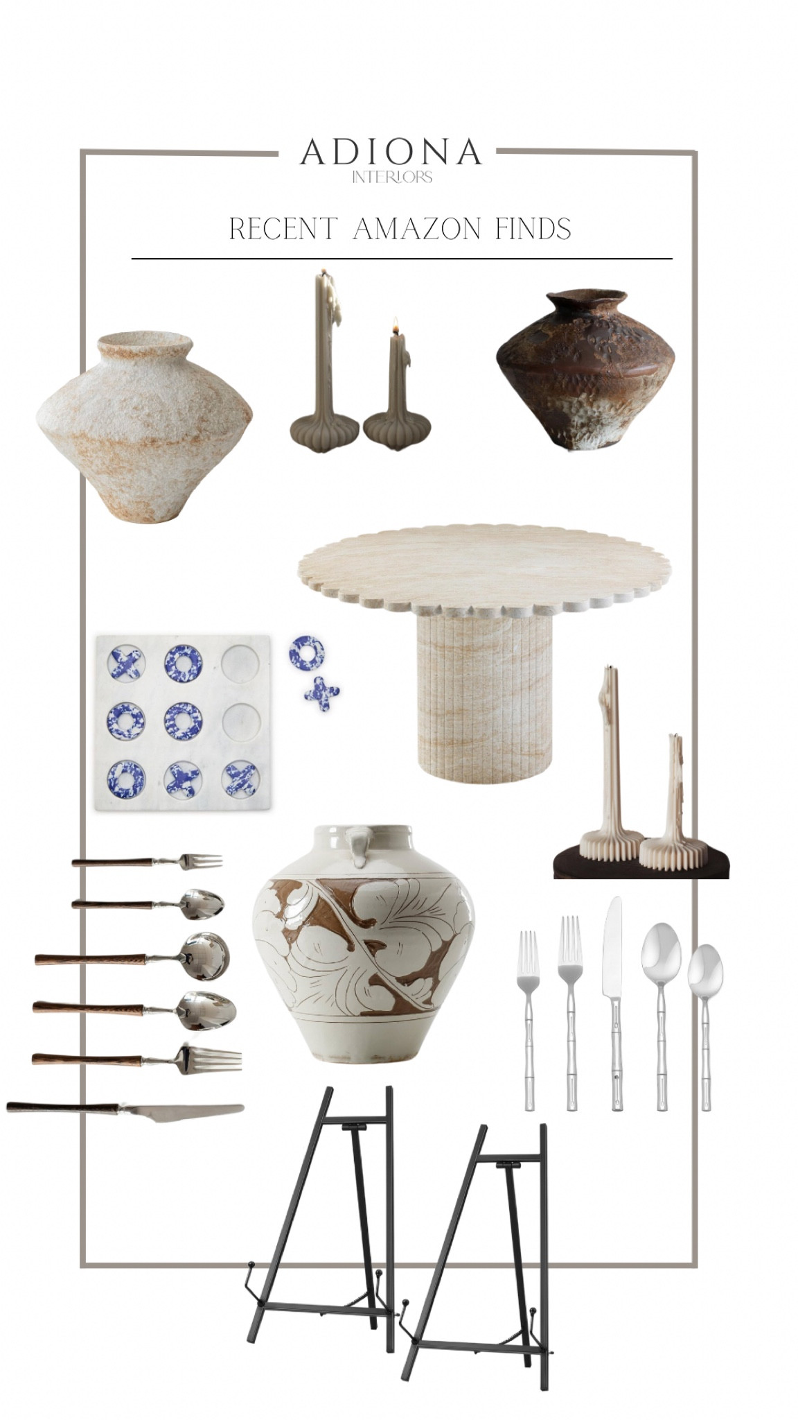 Recent Amazon finds 

Tic-tac board, pedestal table, candle, vase, floral vase, silverware, vase, wabi sabi vase, organic vase, vintage vase 

#LTKHome #LTKSeasonal #LTKStyleTip