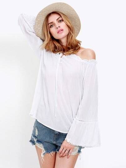 White Long Sleeve Off The Shoulder Blouse | SHEIN