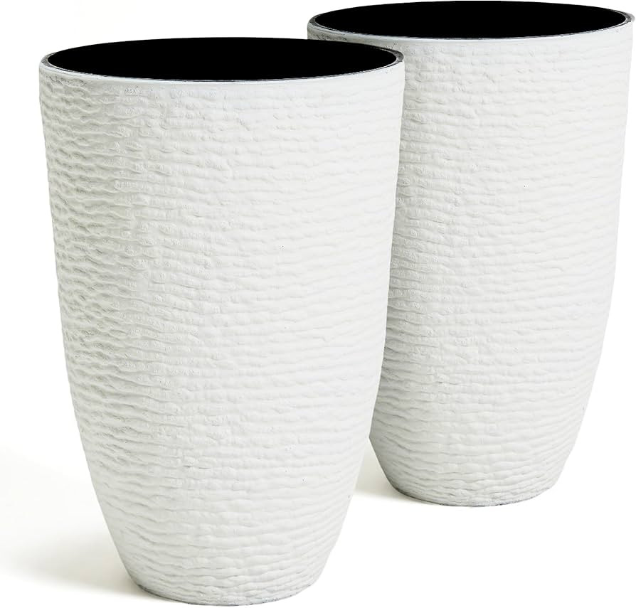 Worth Garden 2-Pack 21" H. White Tall Planters - 14'' Dia Resin Large Round Flower Pots for Outdo... | Amazon (US)