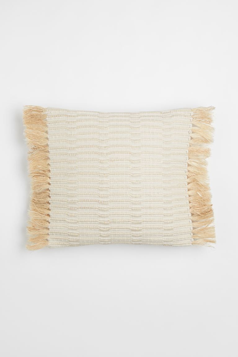 Fringed cushion cover - Light beige - Home All | H&M GB | H&M (UK, MY, IN, SG, PH, TW, HK)