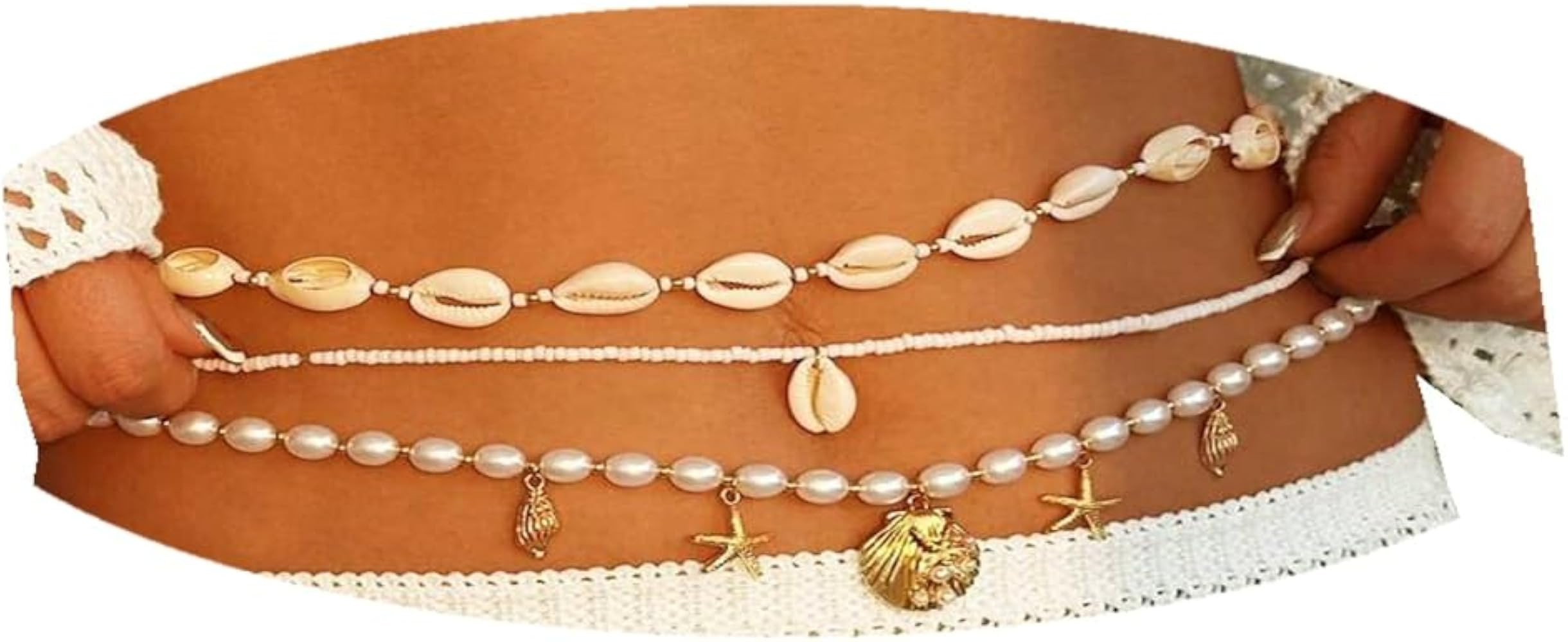 Waist Chain for Women, 3 Pcs Shell & Pearl Belly Chain, Beach Jewelry for Bikini, Summer Body Cha... | Amazon (US)