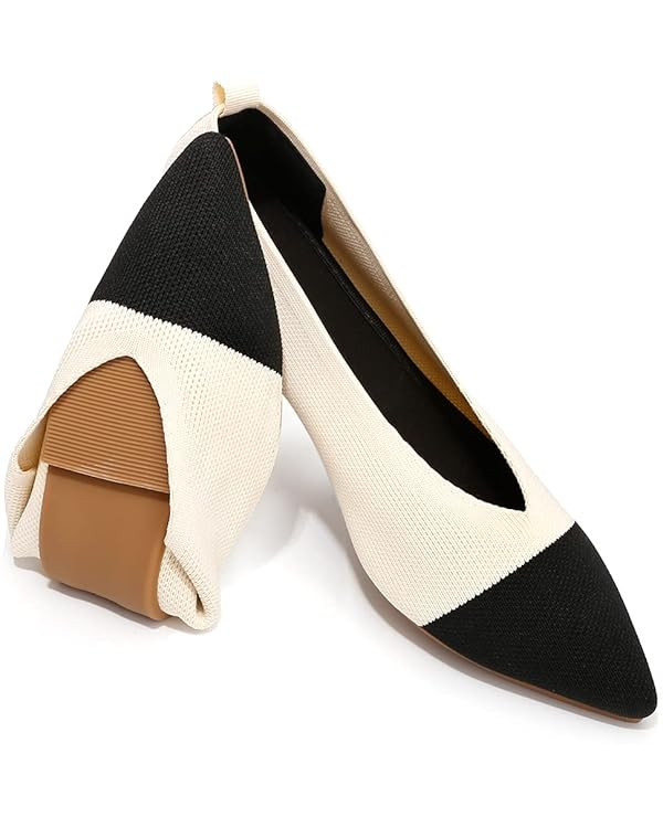 Slocyclub Flat Shoes for Women Classic Pointed Toe Slip On Ballet Shoes Knitted Texture Black Leo... | Amazon (US)