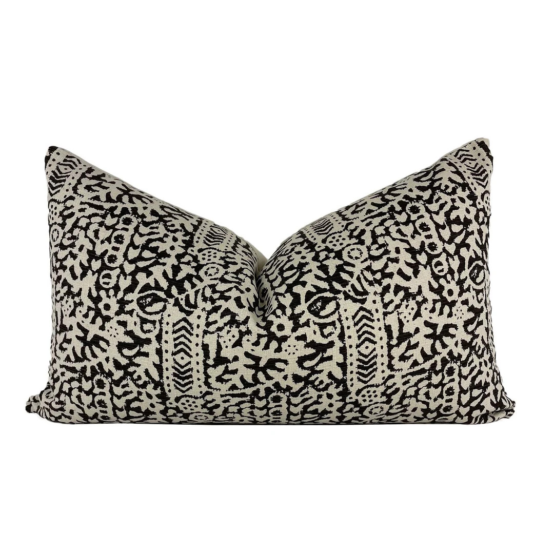 Black and Cream Woven Block Print Pillow Cover, Designer Pillows | Etsy (US)