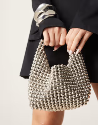 ASOS DESIGN beaded scoop grab bag in silver | ASOS (Global)