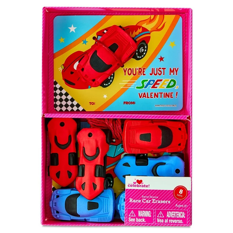 Race Car Eraser Party Favors, Red and Blue, 8 Count, Valentine's Day by Way To Celebrate | Walmart (US)