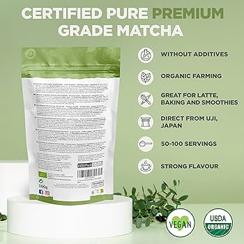 Japanese Organic Matcha Green Tea Powder - Premium Grade-100g. Produced in Japan, Uji, Kyoto. Use... | Amazon (UK)