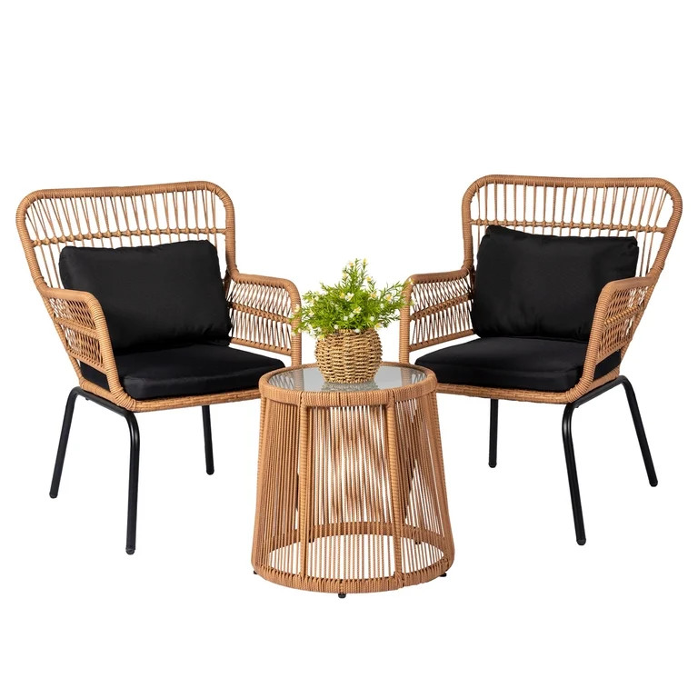 Tappio 3 Piece Outdoor Wicker Conversation Bistro Set, All-Weather Rattan Furniture Patio Chairs ... | Walmart (US)
