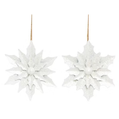 Transpac 5.5 in White Christmas Glitz Flower Ornaments Set of 2 Metal Tree Decorations for Holiday Cheer | Target