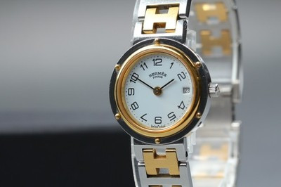 "N MINT" Vintage HERMES Clipper 24mm Women's Swiss made White Dial Quartz Watch | eBay UK