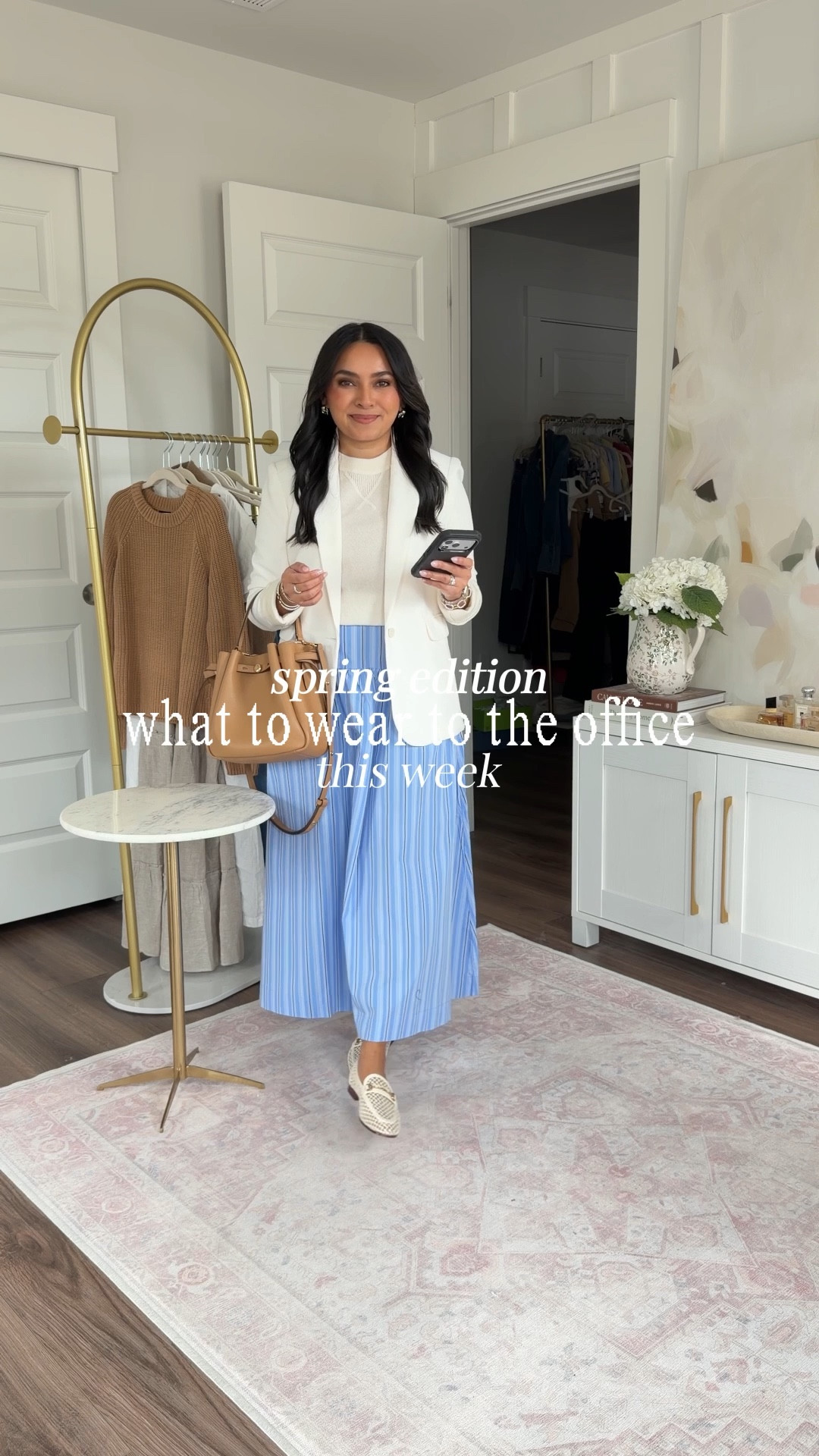 Spring Workwear Office Outfits
For reference: I’m 5’0, petite, 32b bra size, and 2/26 in bottoms, pear shaped. 
*Everything I share is unaltered! TTS means true to size. Between size 5-6.5 in shoes

Olive green jacket size xs petite TTS
Tan stripe tee size xs petite TTS
Tan cafe trouser pants size 2 petite TTS
Cognac brown flats size 5 TTS

Ivory sweater size xs TTS
White button down size 0 petite TTS
Brown/black reversible belt size xs TTS
Jeans size 26 petite TTS
Tan heels - old, similar linked

White blazer - old, similar linked
Ivory sweater size xs TTS
Blue skirt size xs TTS
Mesh loafers size 5 TTS - if in between sizes, sized up a half size 

Cropped trench coat size xxs regular TTS
Ivory sweater size xs TTS
Black pants size 2 petite TTS
Black loafers size 5 TTS


White blazer - old, similar linked
Brown sweater size xs petite TTS
Brown stripe pants size 2 petite TTS
Brown suede loafers size 5.5 - sized up a half size in this material 

#LTKWorkwear #LTKgrwm #LTKPetite

#LTKgrwm #LTKootd #LTKPetite