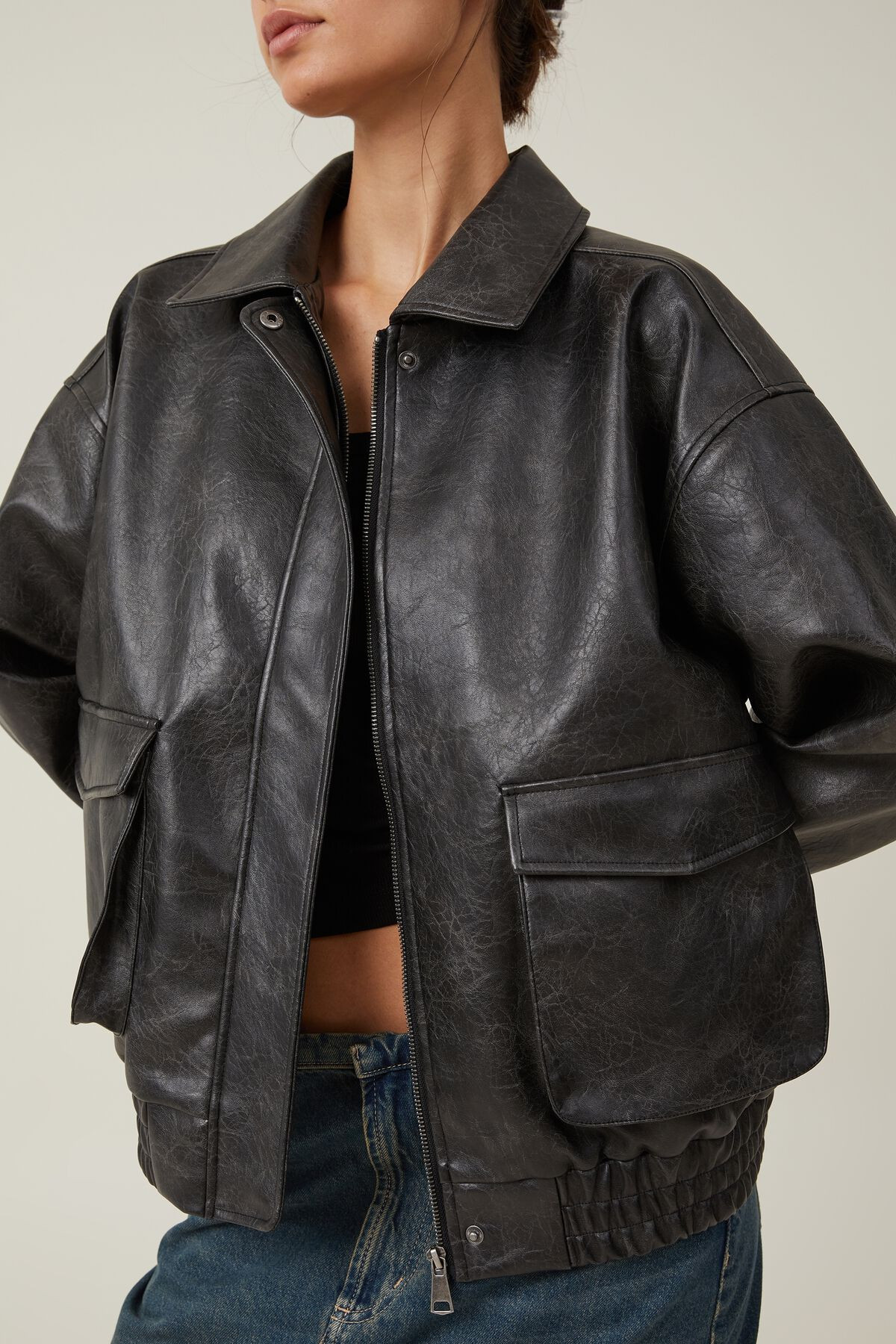 Faux Leather Oversized Bomber Jacket | Cotton On (US)