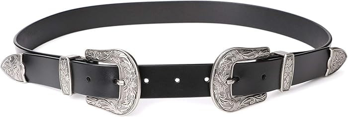 JASGOOD Double Buckle Western Belts for Woman Cowgirl Country Belt Vintage Black Leather Belt for... | Amazon (US)