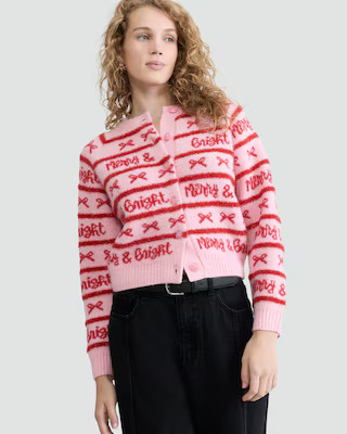 F&F Knitted Merry & Bright Button Front Cardigan in Pink | Tesco F&F