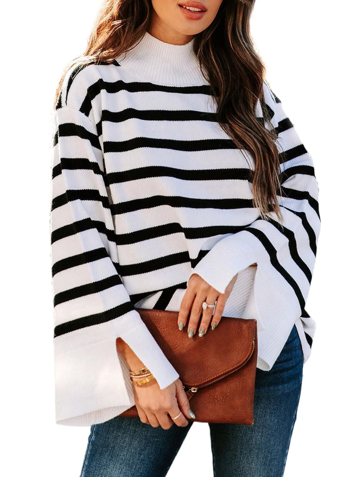 DOKOTOO Pullover Sweaters Women 2023 Fall Winter Oversized Color Block Striped Ribbed Knit Pullov... | Walmart (US)