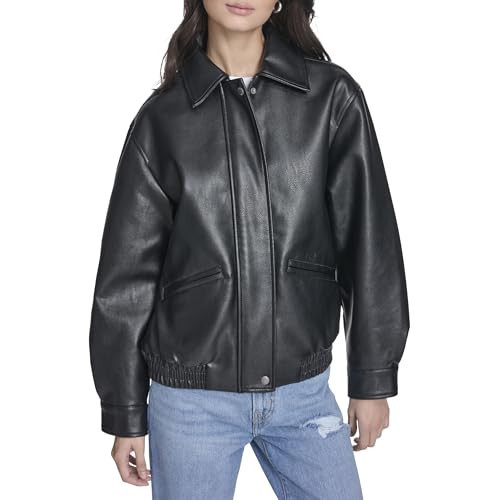 Levi's Women's Faux Leather Relaxed Fit Bomber, Black, Small | Amazon (US)