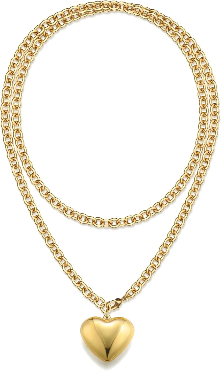 16k Chunky Gold plated Necklace for Women, 36'' /92cm Long Gold Chunky Heart Necklace Bold Statem... | Walmart (US)
