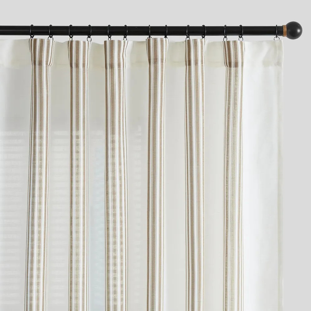 jinchan Striped Linen Blend Curtains 90 Inch Long for Living Room Tan Stripe Curtains Semi Sheer ... | Amazon (US)