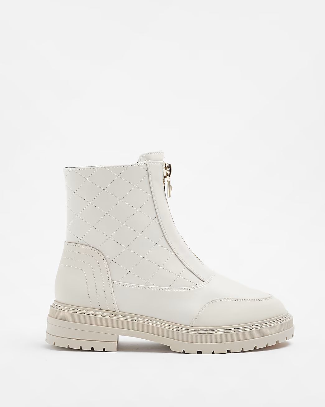 Cream quilted ankle boots | River Island (UK & IE)