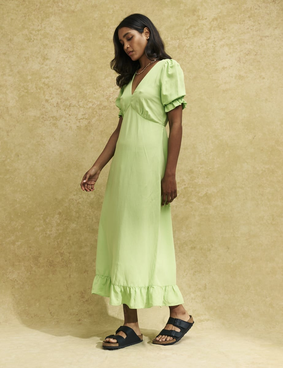 Green Linen-blend Delilah Midi Dress | Nobody's Child
